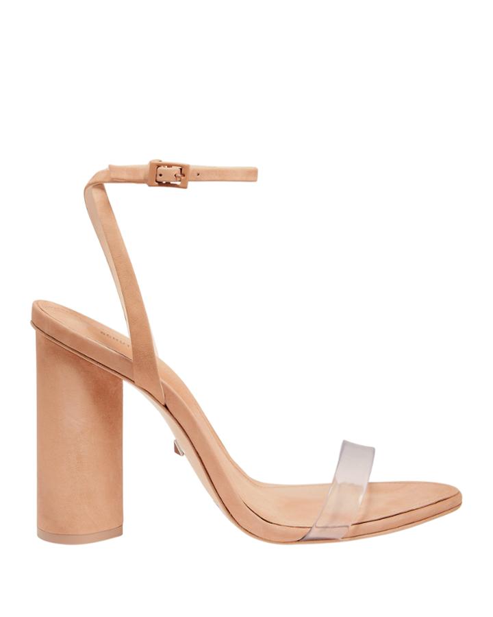 Schutz Lucite Strap Suede Sandals Beige 8.5