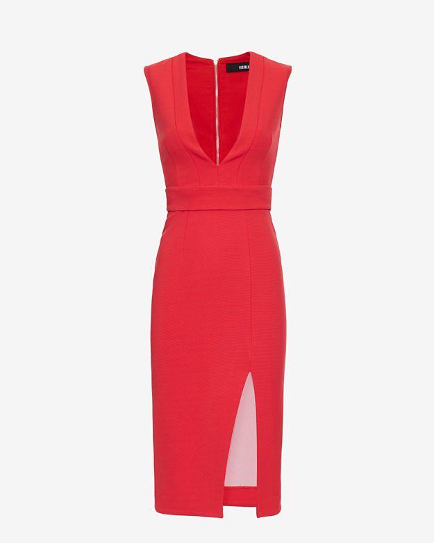 Nicholas Exclusive Deep V Neck Bandage Dress: Red