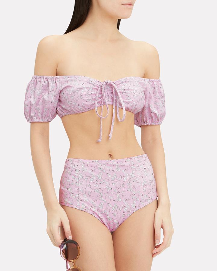 Love Shack Fancy Loveshackfancy Mason Rose Bikini Bottom Pink Floral M