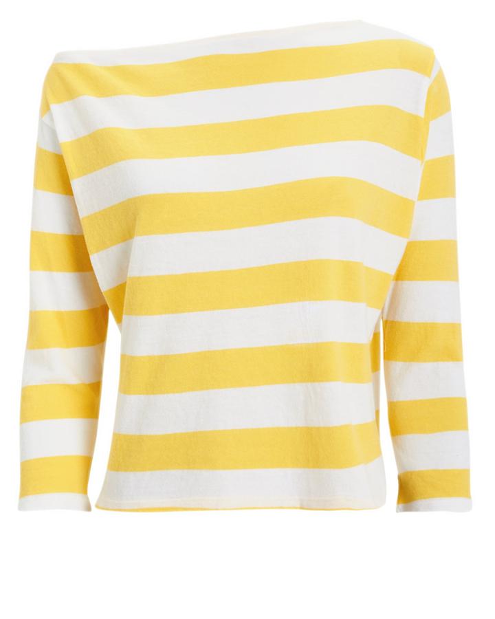Enza Costa Exposed Shoulder Long Sleeve Top Yellow/white/stripes P