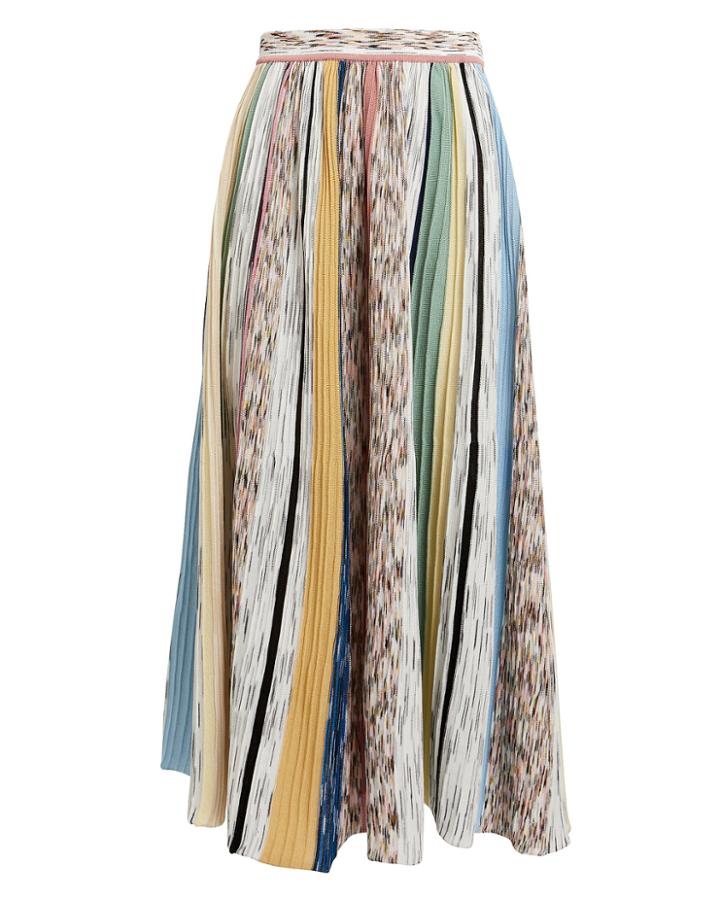 Missoni Flat Knit Midi Skirt Ivory/yellow/green/black 42