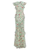 Saloni London Saloni Tamara Floral Silk Ruffle Gown Green/red Floral Zero