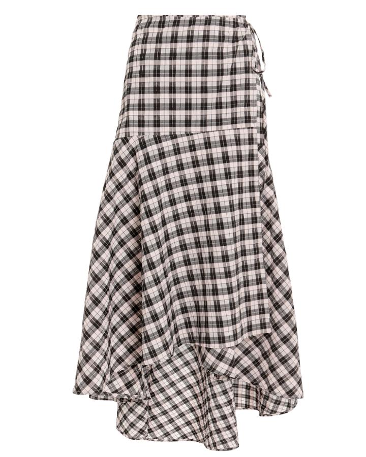Ganni Pink Checked Seersucker Midi Skirt Pink/black 36