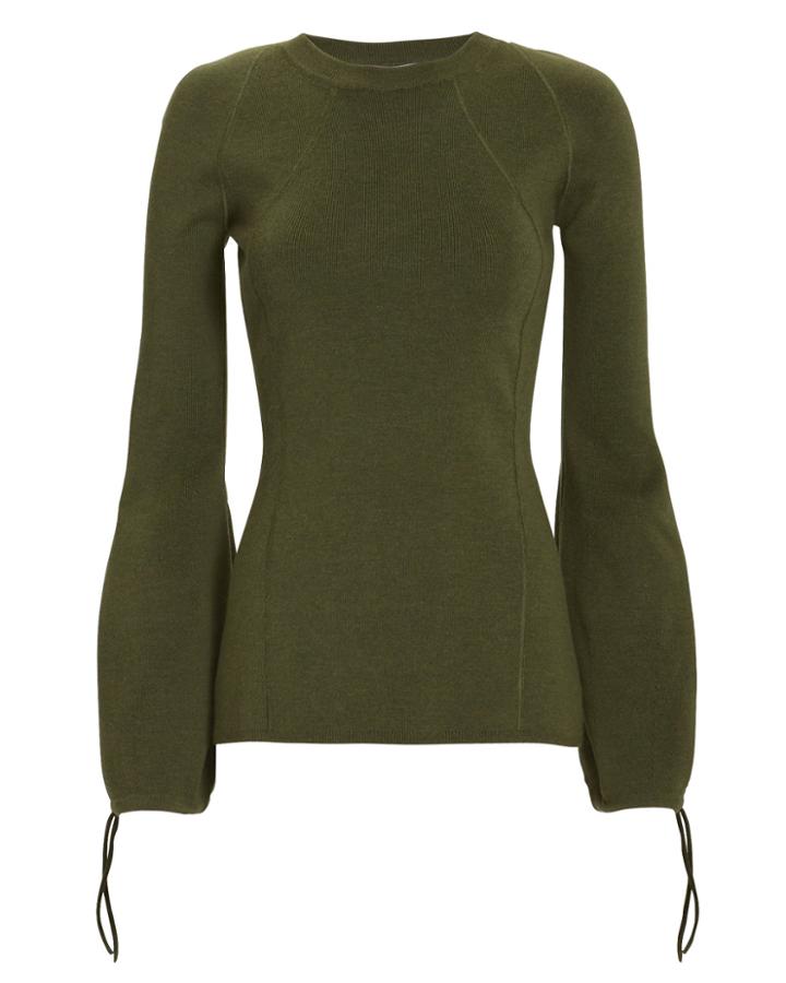 Victoria Beckham Ballooned Cuffs Ribbed Sweater Olive/army 3