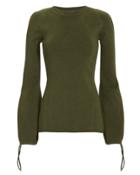 Victoria Beckham Ballooned Cuffs Ribbed Sweater Olive/army 3