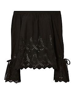 Birds Of Paradis Off Shoulder Flare Sleeve Eyelet Top