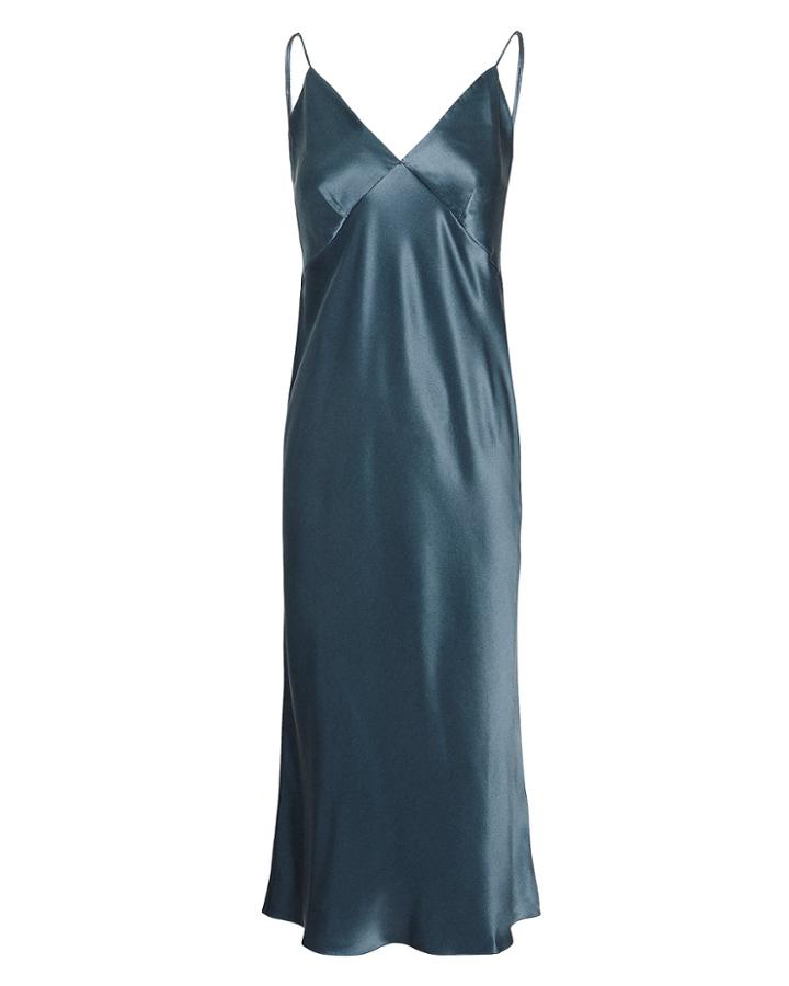 Olivia Von Halle Issa Peacock Slip Dress Peacock Blue 3