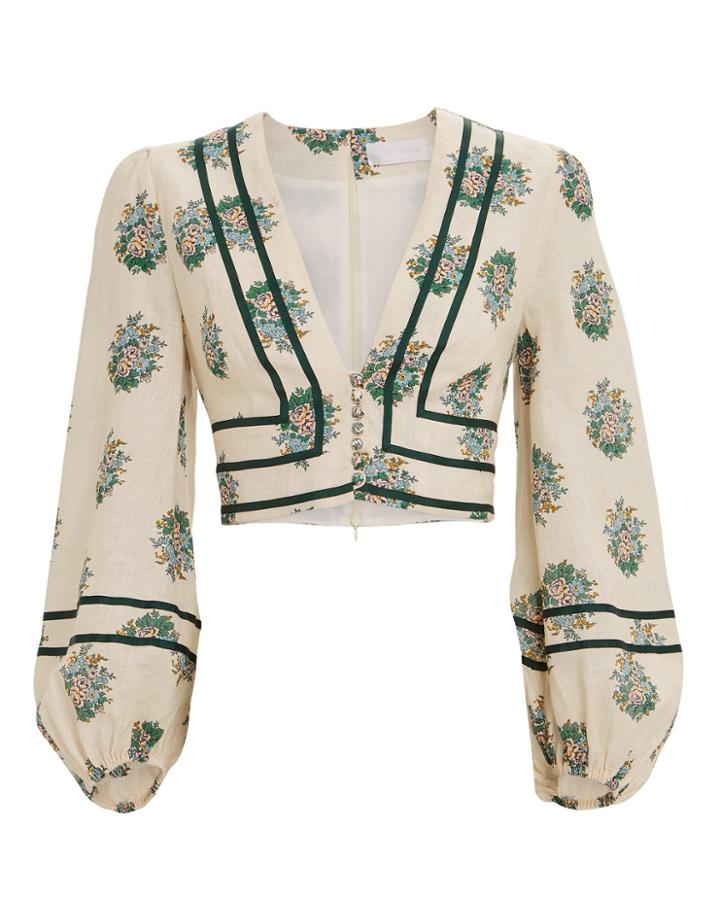 Zimmermann Verity Floral Cropped Blouse Ivory/floral 2
