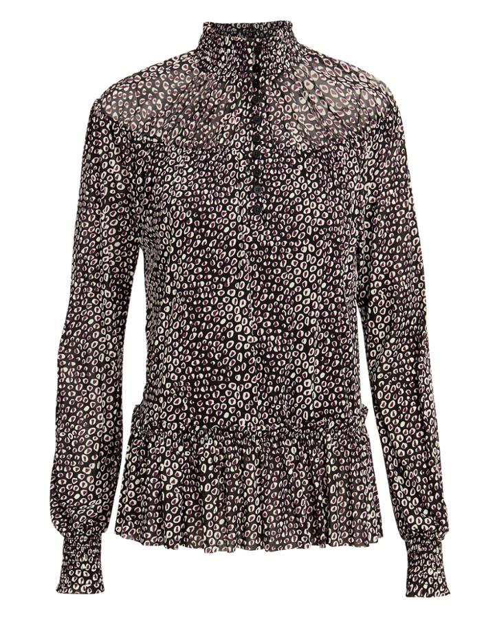 Diane Von Furstenberg Cecily Animal Print Blouse Dark Animal Print L
