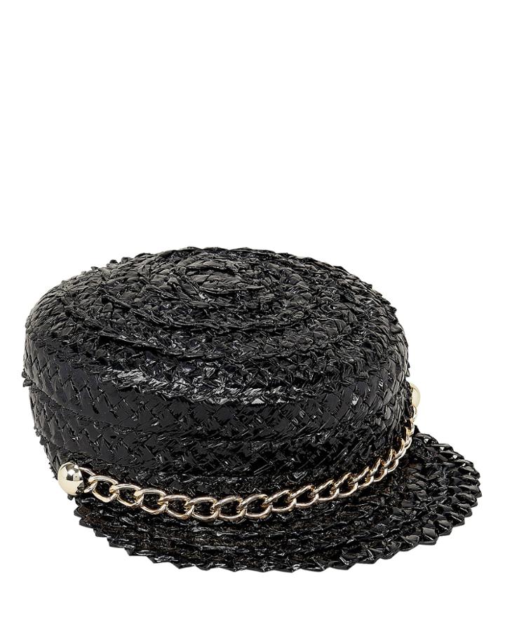 Eugenia Kim Sabrina Straw Newsboy Chain Detail Cap Black 1size