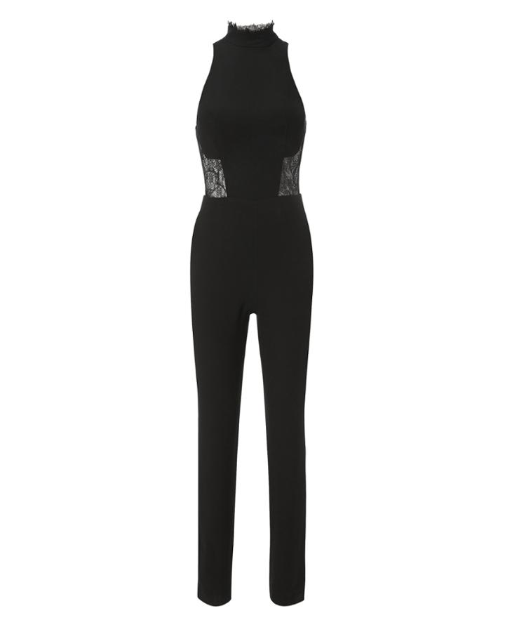 Nicholas Mock Neck Lace Inset Jumpsuit Black 4