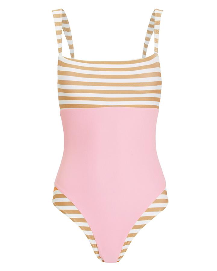 Same Swim Llc Same Swim The Divine One Piece Swimsuit Pink/beige Stripes P