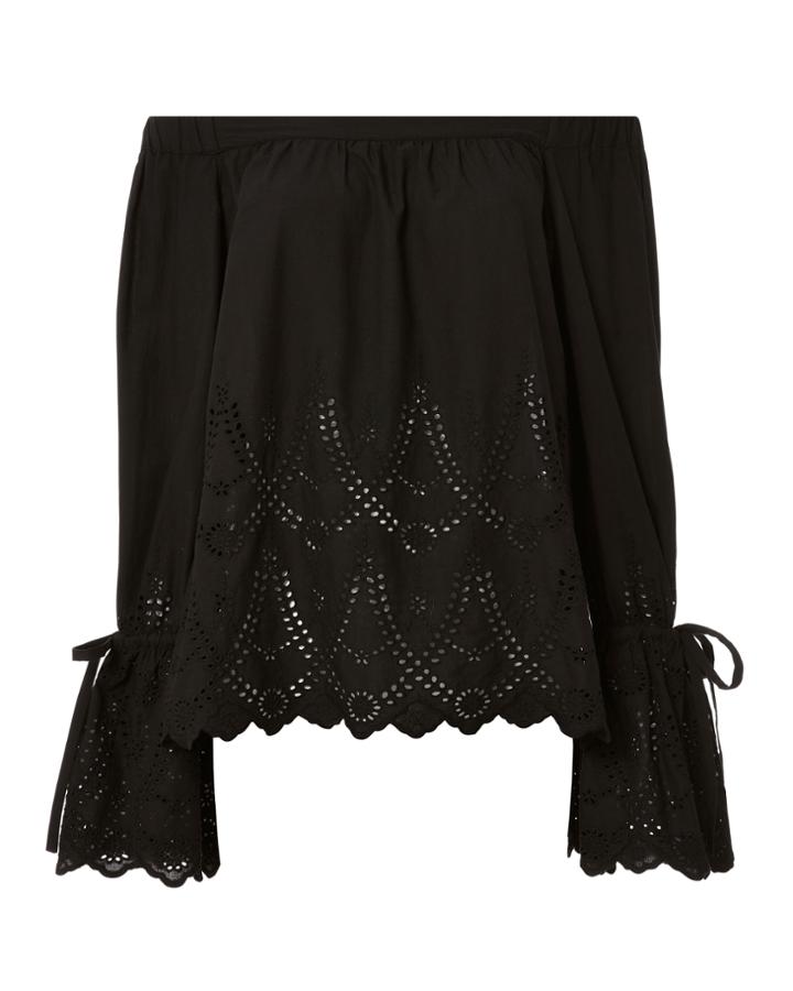 Birds Of Paradise Birds Of Paradis Off Shoulder Flare Sleeve Eyelet Top Black P