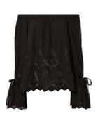 Birds Of Paradise Birds Of Paradis Off Shoulder Flare Sleeve Eyelet Top Black P