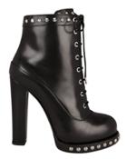 Alexander Mcqueen Studded Lace-up Booties Black 40