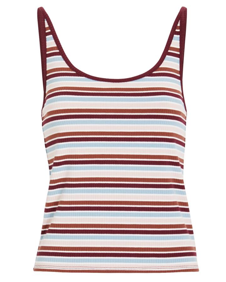 5th & Mode Fifth & Mode Beatrice Striped Ribbed Tank Maroon/blue Stripe L