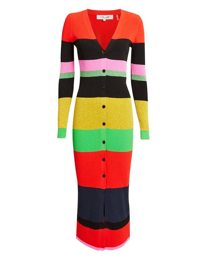 Diane Von Furstenberg Finn Cardigan Dress Red/yellow/stripe L