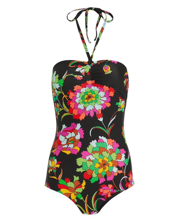 La Double J La Doublej Roller Halter Neck Floral Print Swimsuit Black/floral S