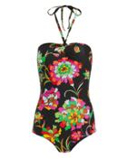 La Double J La Doublej Roller Halter Neck Floral Print Swimsuit Black/floral S