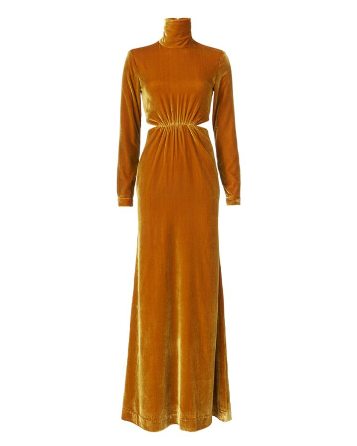 Torn Ronny Kobo Sova Gold Cutout Gown Metallic P