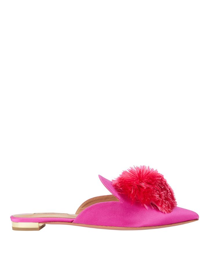 Aquazurra Aquazzura Powder Puff Pink Satin Slides Pink 36.5