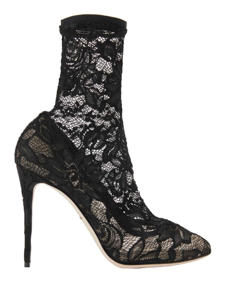 Dolce & Gabbana Black Lace Stretch Booties Black 40