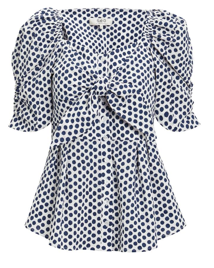 Sea Polka Dot Puff Sleeve Top Blue/white 6