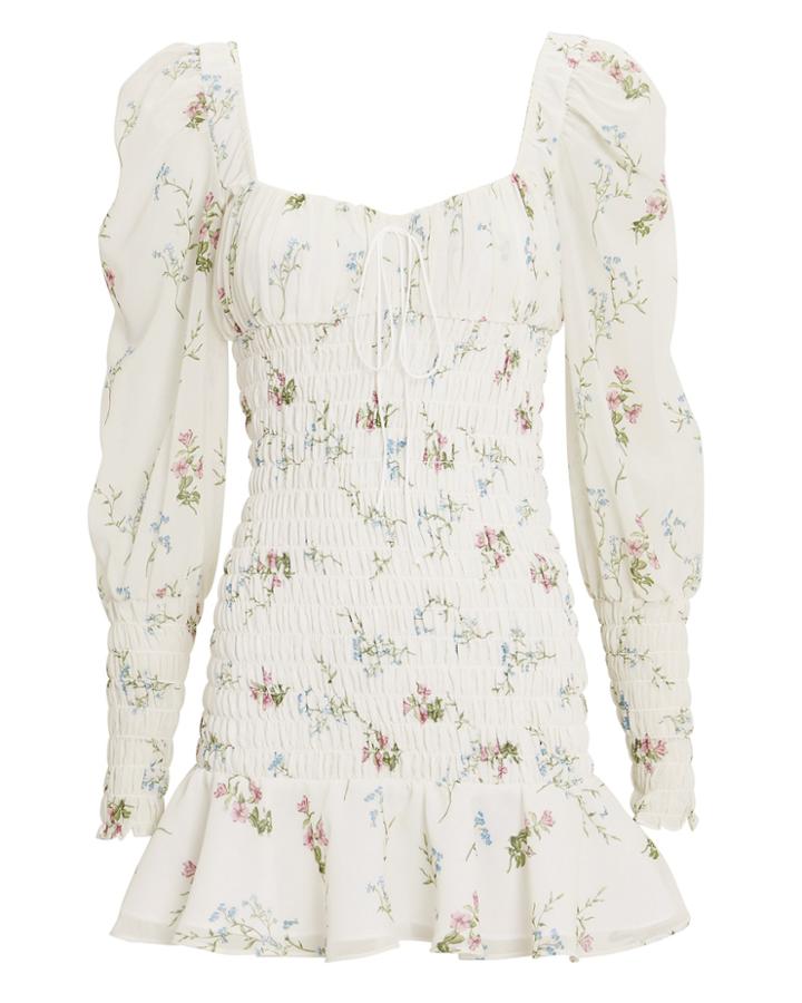 For Love & Lemons Dixon Floral Mini Dress Ivory Floral P