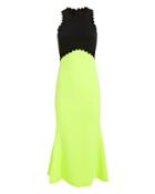 David Koma Circle Trim Contrast Top Midi Dress Black/neon Green 6