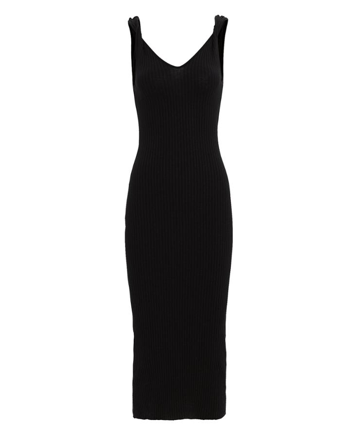 Enza Costa Twisted Strap Knit Midi Dress Black L