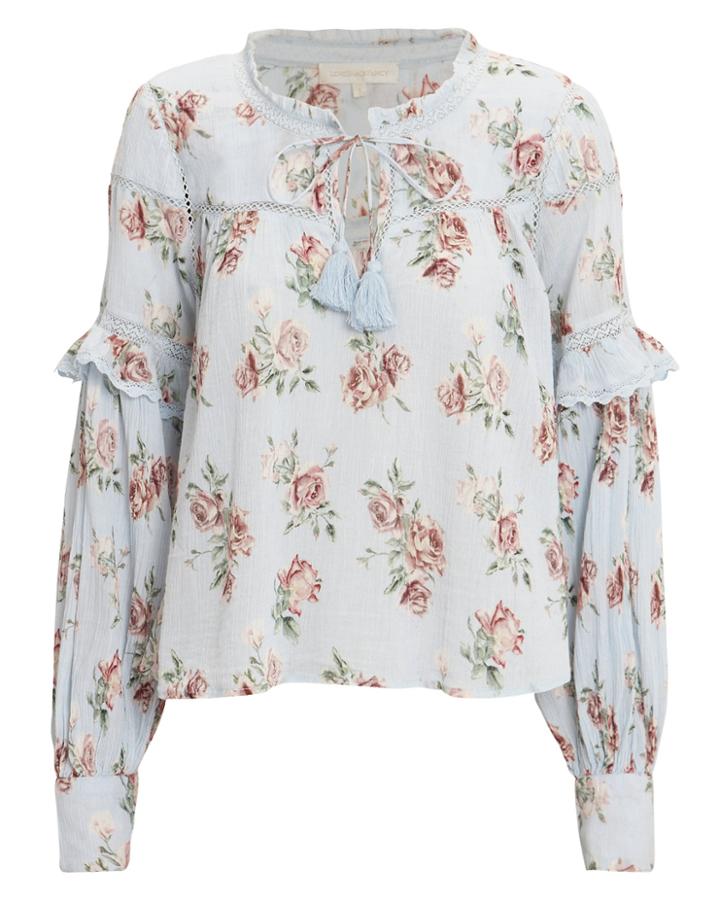 Love Shack Fancy Loveshackfancy Floral Peasant Blouse Slate/floral M