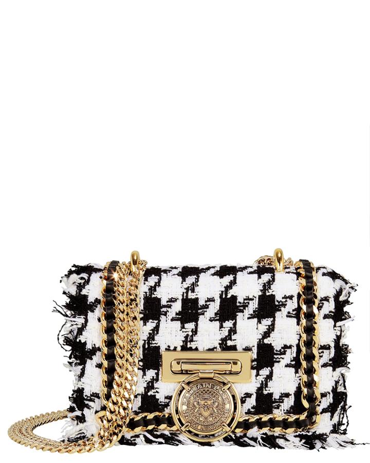 Balmain Baby Box Tweed Shoulder Bag Blk/wht 1size
