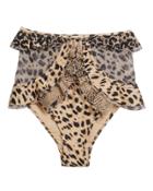 Zimmermann Allia High-waisted Frill Bikini Bottoms Brown/leopard Print 2