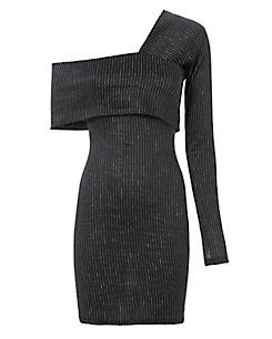 Beaufille Pinstripe One Shoulder Mini Dress