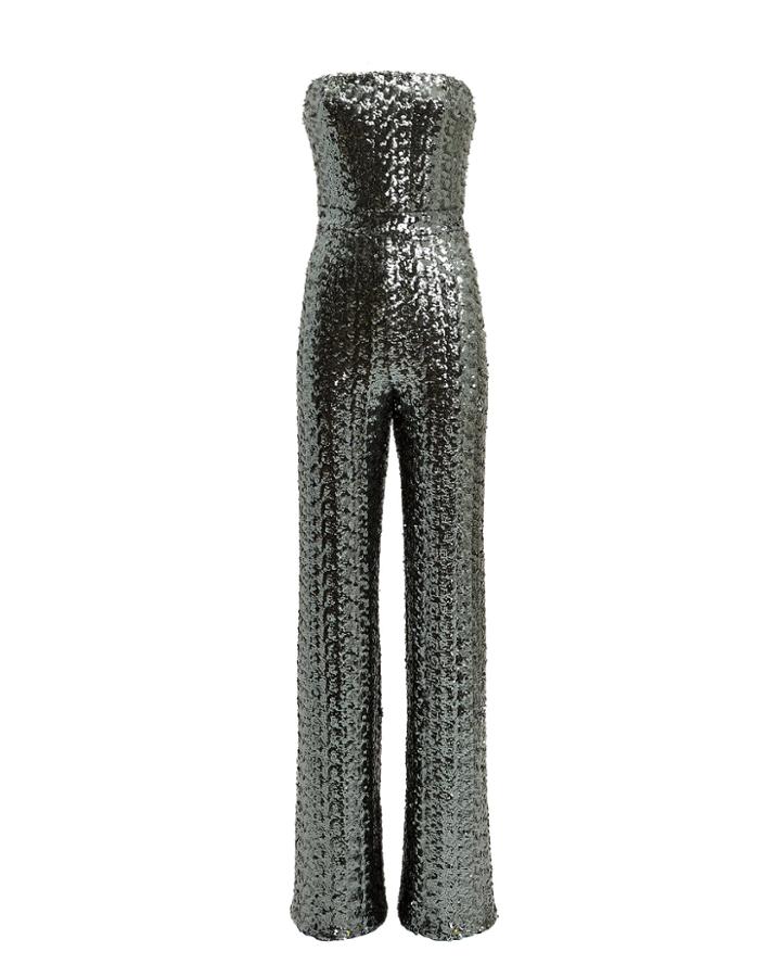 Alexis Carleen Sequin Jumpsuit Silver S