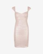 Herve Leger Rose Gold Foil Cap Sleeve Bandage Dress