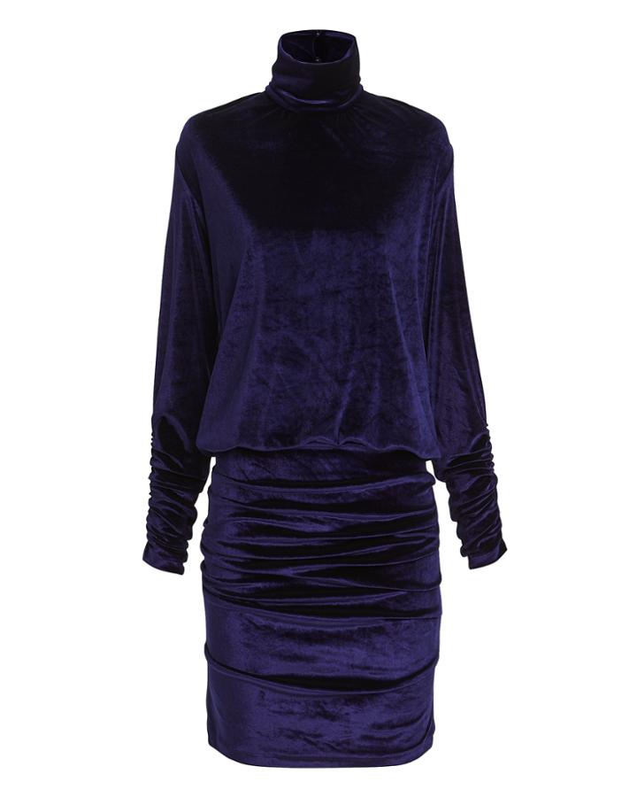 Torn Ronny Kobo Turtleneck Velvet Mini Dress Navy P