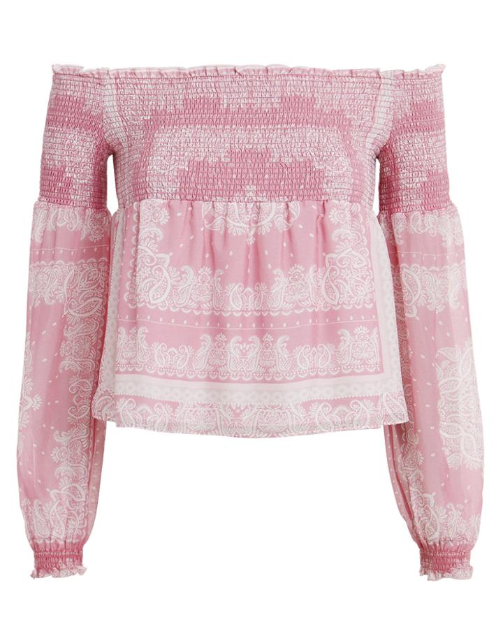 Exclusive For Intermix Intermix Penelope Printed Off Shoulder Top Pink Paisley M