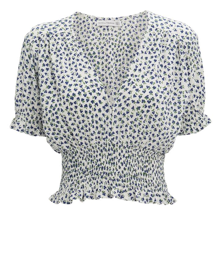 Faithfull The Brand Rae Floral Crop Top White/navy/green L