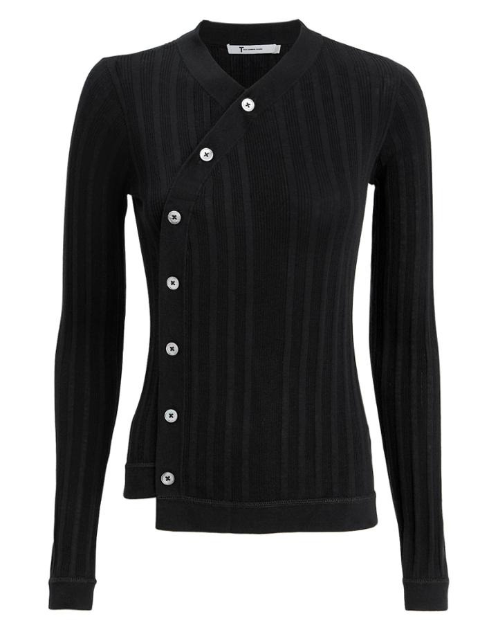 T By Alexander Wang Deconstructed Placket Top Black P