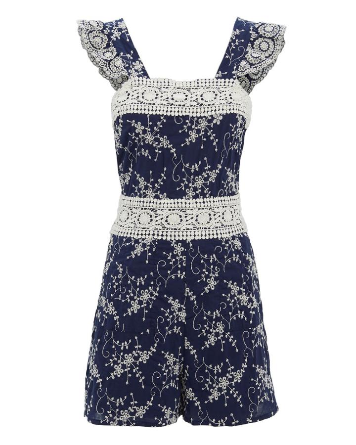 Nightcap Clothing Olive Embroidered Romper Navy P