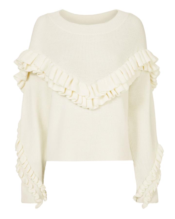Frame Ruffled Yoke Sweater Ivory S