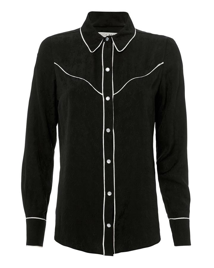 Veronica Beard Mayben Western Silk Shirt Black 2