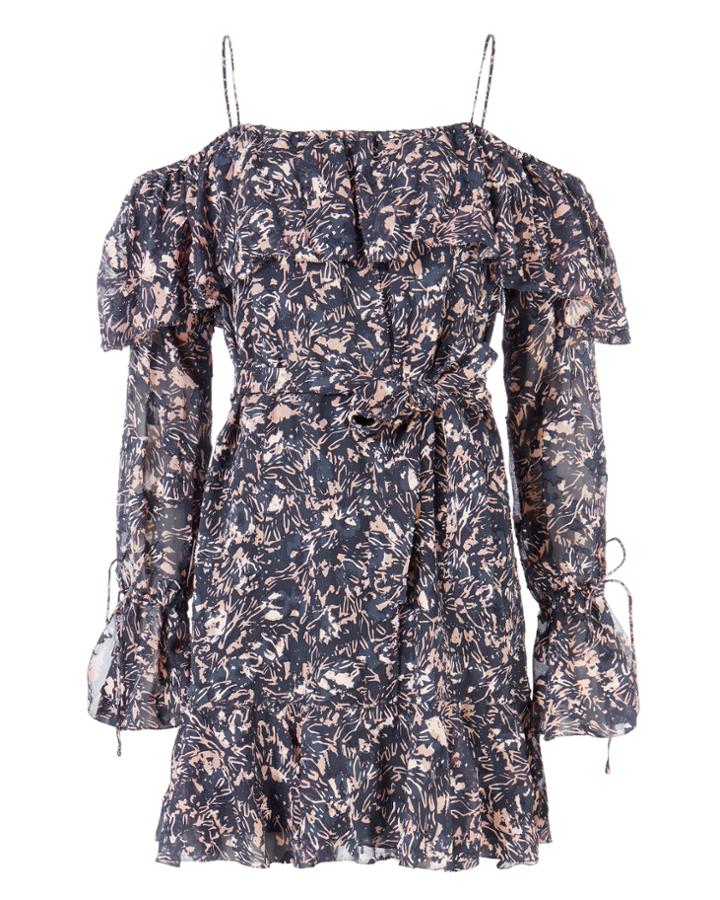 Derek Lam 10 Crosby Off Shoulder Printed Mini Dress Pri-floral Zero