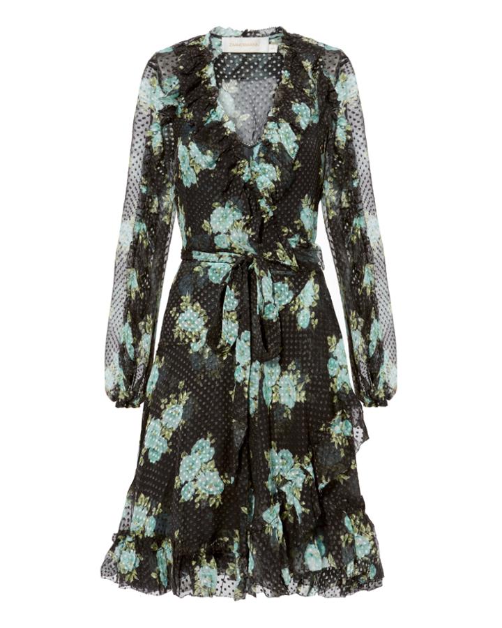 Zimmermann Whitewave Ruffle Wrap Dress Navy Zero