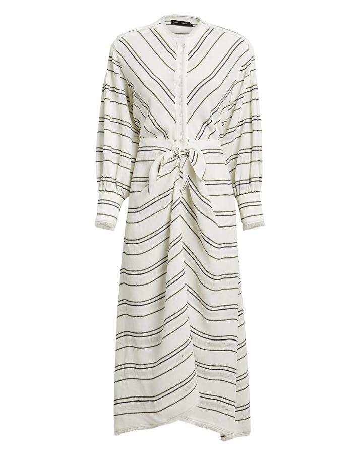 Proenza Schouler Striped Tie Front Midi Dress White/black/stripe 4