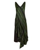 Adeam Green Striped Asymmetrical Dress Green/black M