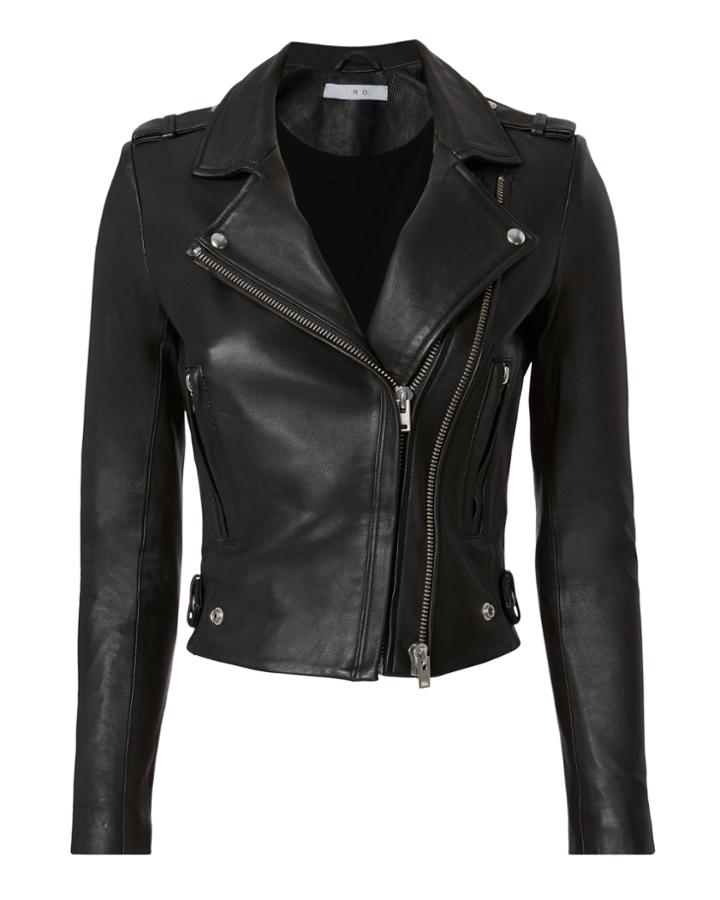 Iro Dylan Black Leather Cropped Moto Jacket Black 38