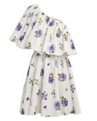 Les Reveries One Shoulder Ruffle Mini Dress White/blue Floral 2