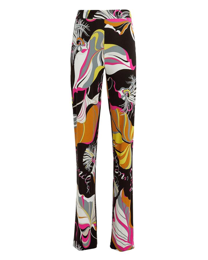 Emilio Pucci Leaves Printed Pants Black/abstract Print 40